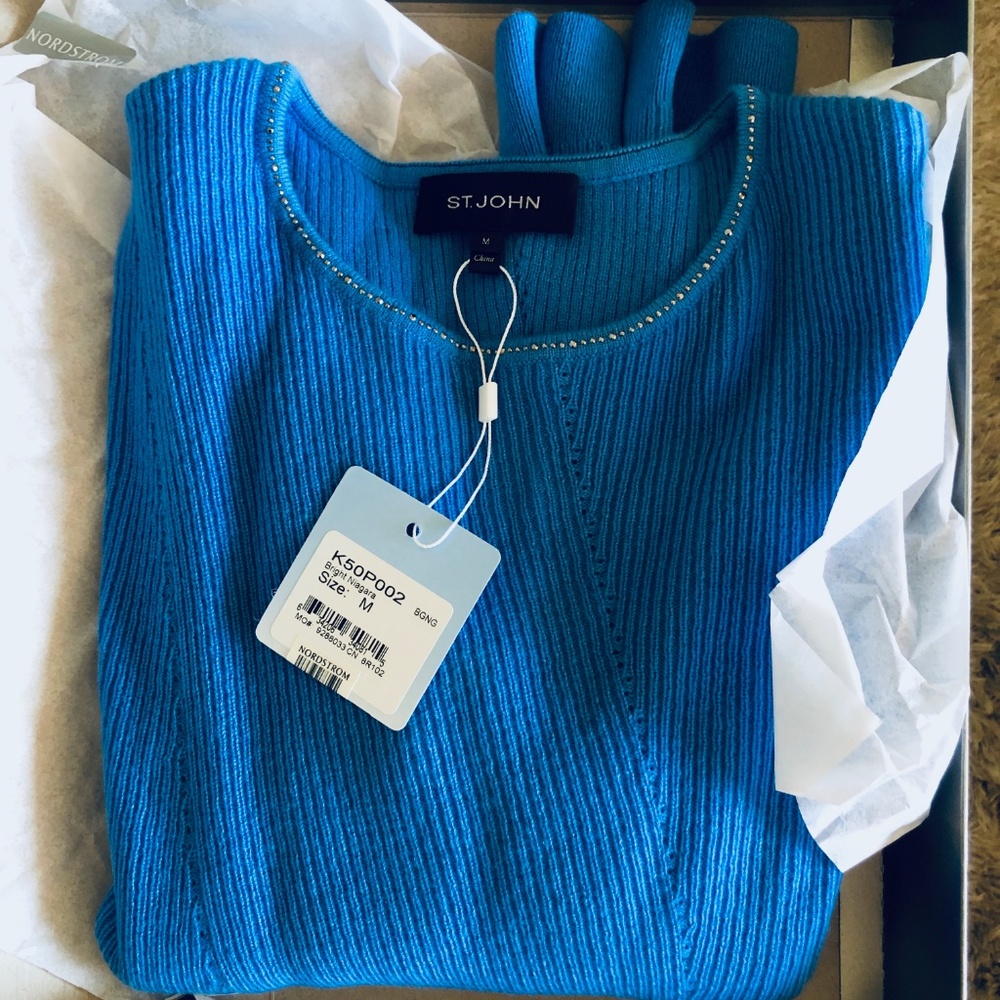 St. John. Cashmere Embellished Neck Sweater